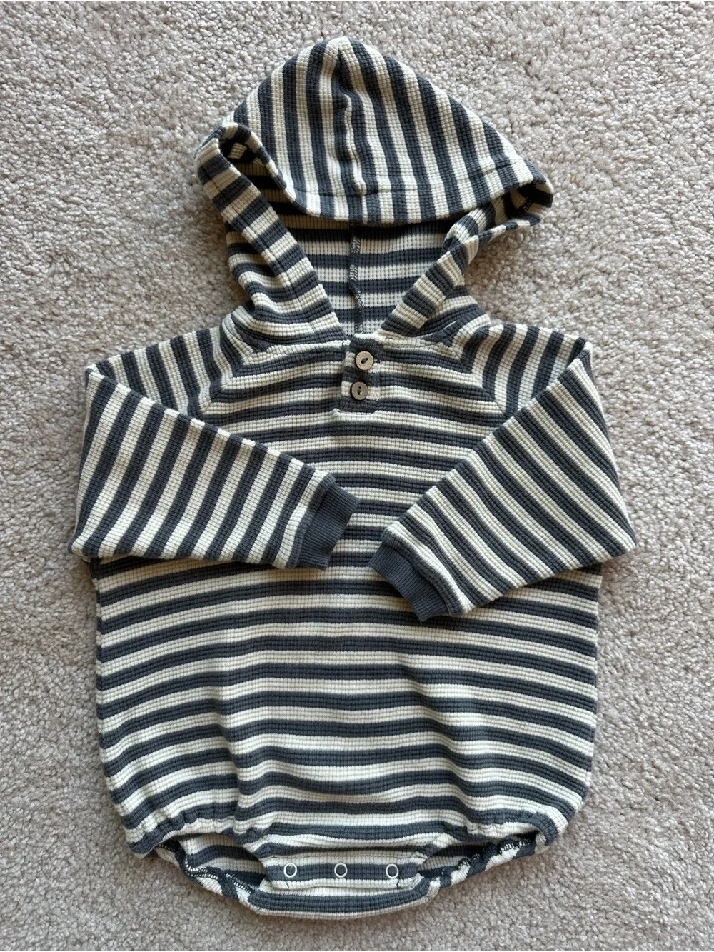 QUINCY MAE waffle hoded bubble romper Navy Stripes